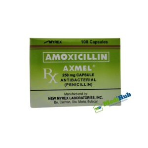 Amoxicillin (AXMEL) 250mg Capsule 100's box top view