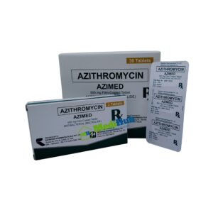Azithromycin (AZIMED) 500mg Tablet 30's tablet and box front view
