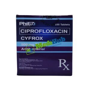 Ciprofloxacin (CYFROX) 500mg Tablet 100's box top view