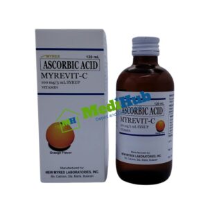 Ascorbic Acid (MYREVIT-C) 100mg/5mL Syrup box and bottle front view