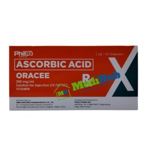 Ascorbic Acid (ORACEE) 250mg/mL Solution 2 mL x 10 Ampoules box front view
