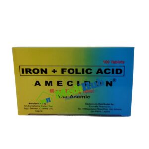 Iron + Folic Acid (AMERICON) 60mg / 250mcg Tablet 100's box front view