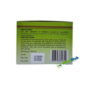 Amoxicillin (AXMEL) 250mg Capsule 100's box side view